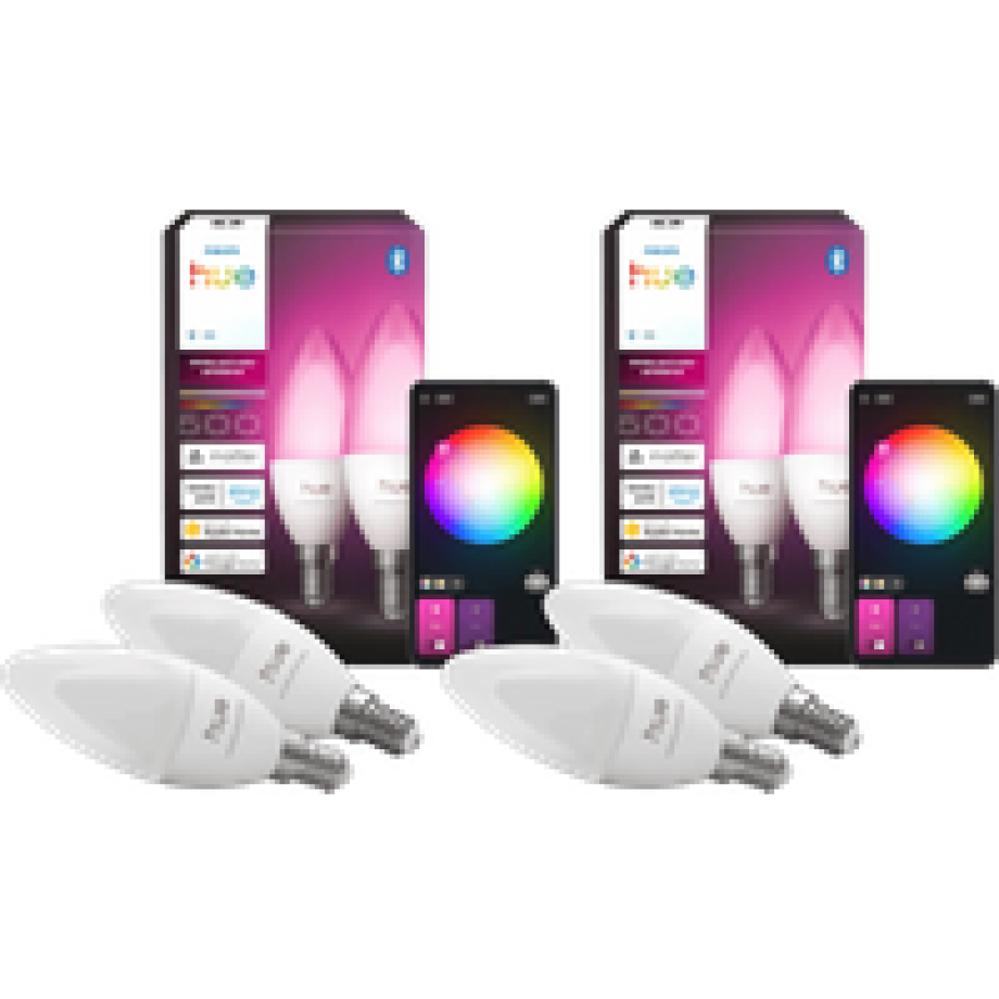 Philips Hue Kaarslamp White and Color E14 4-Pack Philips Hue Kaarslamp White and Color E14 4-Pack afbeelding