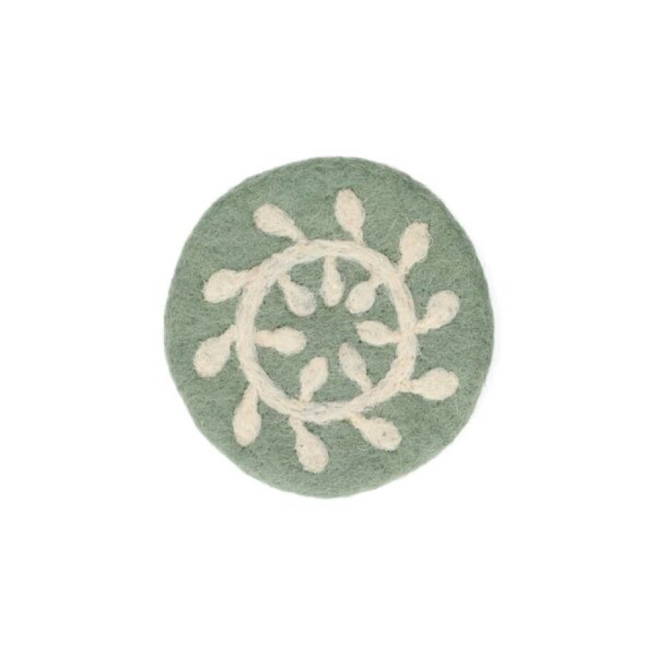 Onderzetter, vilt, groen met witte tak, Ø10 cm Onderzetter, vilt, groen met witte tak, Ø10 cm afbeelding 1