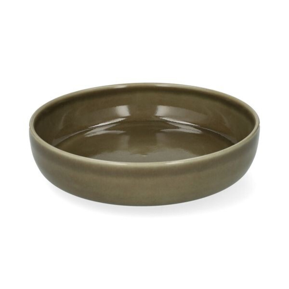 Diep bord, reactieve glazuur, steengoed, olijfgroen, Ø20 x 4,5 cm afbeelding 1