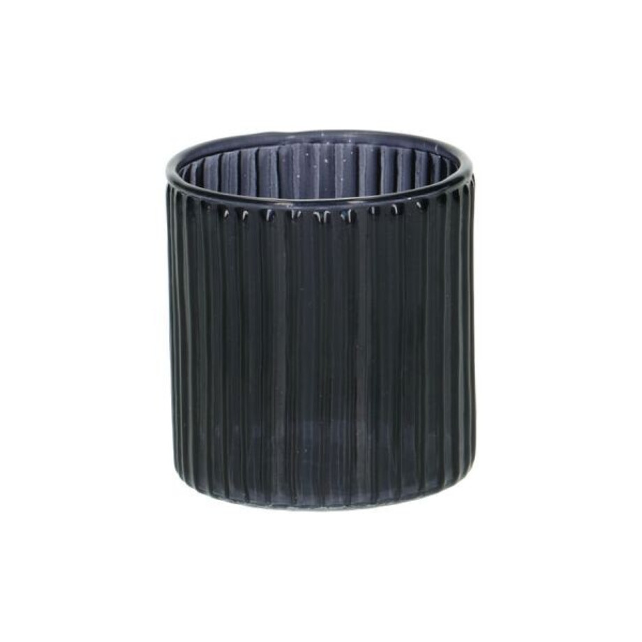 Waxinelichthouder, geribbeld glas, blauw, 6,5 XØ 6 cm afbeelding 1