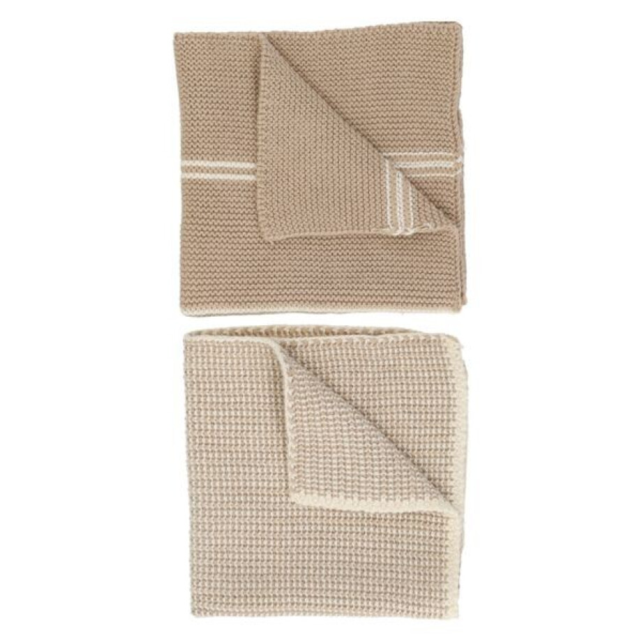 Vaatdoekjes, gebreid katoen, zand, 2 stuks, 25 x 25 cm afbeelding 1