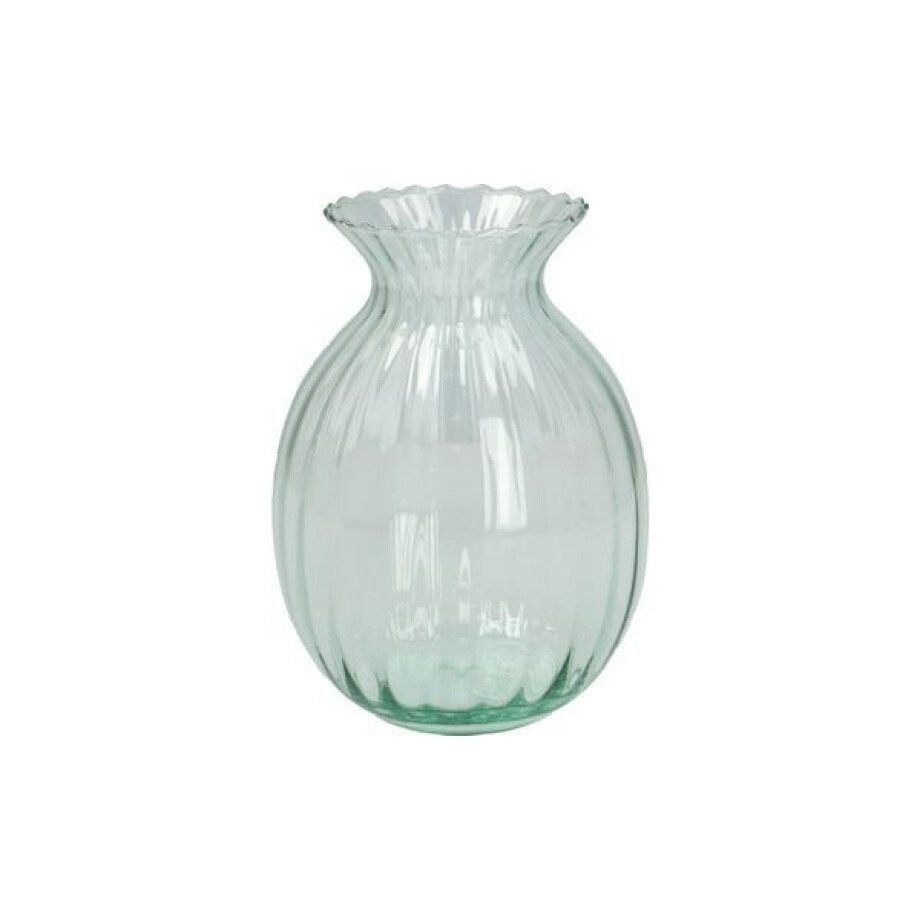 Vaas, ribbels, groen glas, 20 cm Vaas, ribbels, groen glas, 20 cm afbeelding 1
