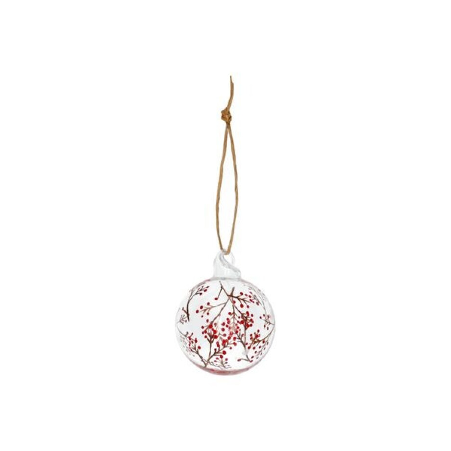 Kerstbal, glas, rode besjes Kerstbal, glas, rode besjes afbeelding 1