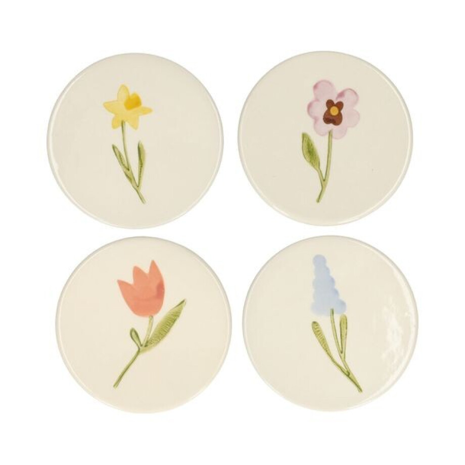 Onderzetters, steengoed, bloemen,Ø10 cm Onderzetters, steengoed, bloemen,Ø10 cm afbeelding 1