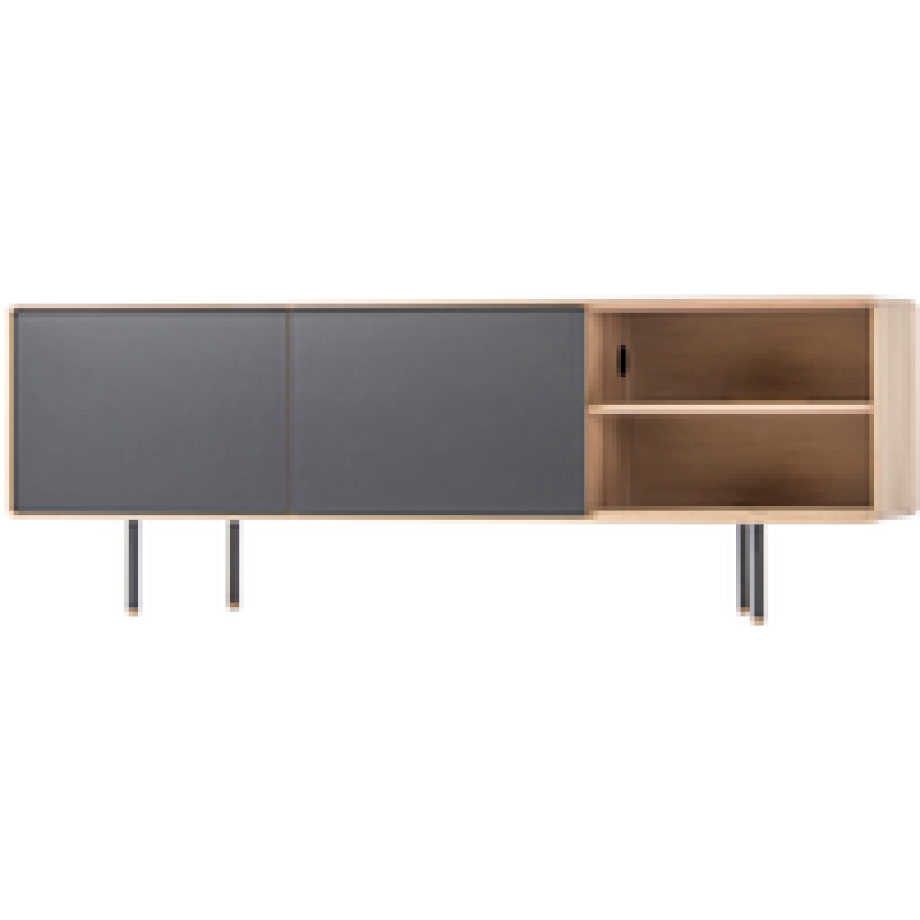 Fina sideboard houten dressoir linoleum nero whitewash - 180 x 45 cm afbeelding 1