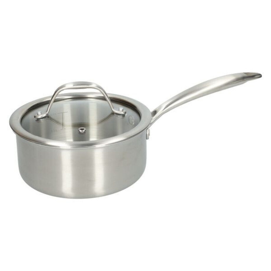Steelpan met glazen deksel, 3-laags, rvs, PFAS-vrij, Ø16 cm afbeelding 
