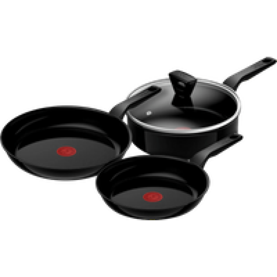 Tefal Renew Black Keramische Koekenpannenset 24 + 28 cm + hapjespan 24 cm + deksel afbeelding 