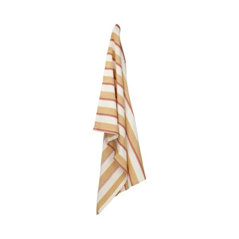 Theedoek, recycled katoen, geel gestreept, 50 x 70 cm afbeelding 1
