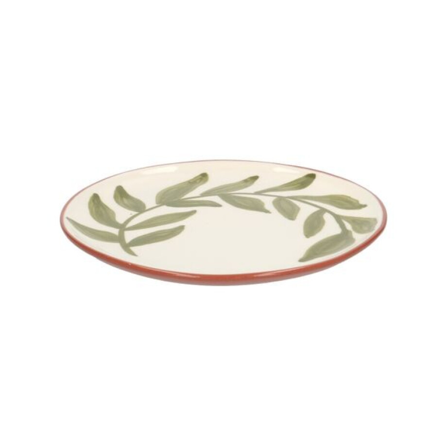 Bord, terracotta, groen blad, 17 cm afbeelding 1
