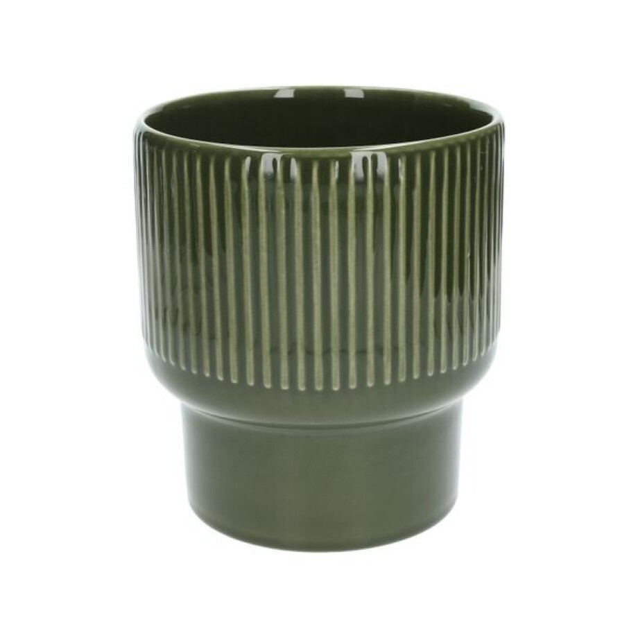 Bloempot, aardewerk, geribbeld, bosgroen,Ø17XH19 cm Bloempot, aardewerk, geribbeld, bosgroen,Ø17XH19 cm afbeelding 1