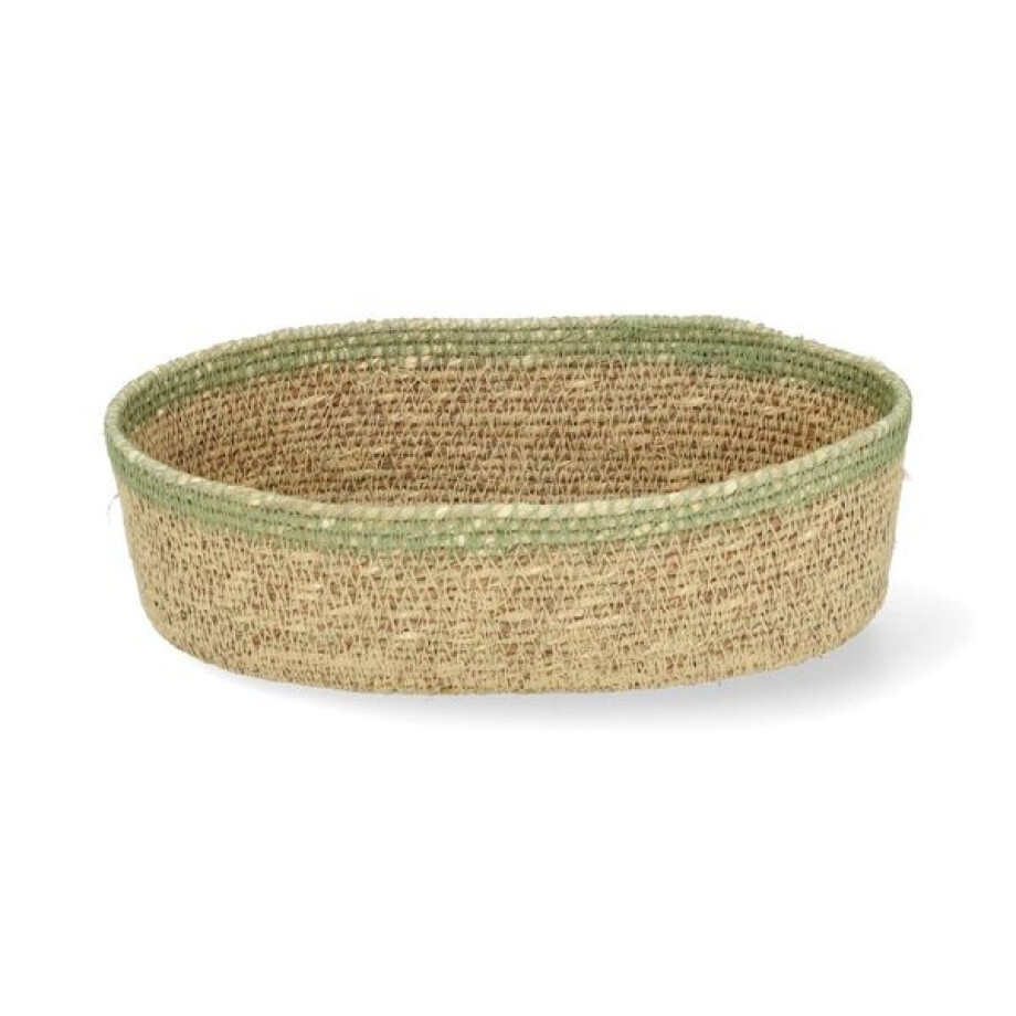 Ovaal mandje naturel, zeegras, groen, 22 cm x 12 cm afbeelding 1