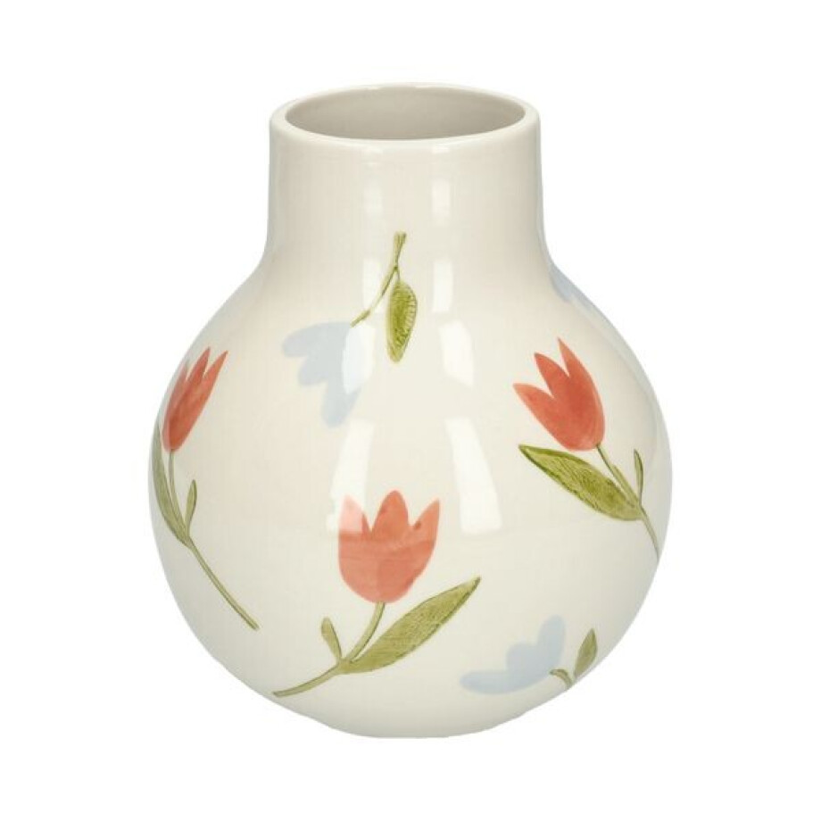 Vaas, steengoed, handbeschilderd, krokussen en tulpen, Ø14 x 16.5 cm Vaas, steengoed, handbeschilderd, krokussen en tulpen, Ø14 x 16.5 cm afbeelding 1