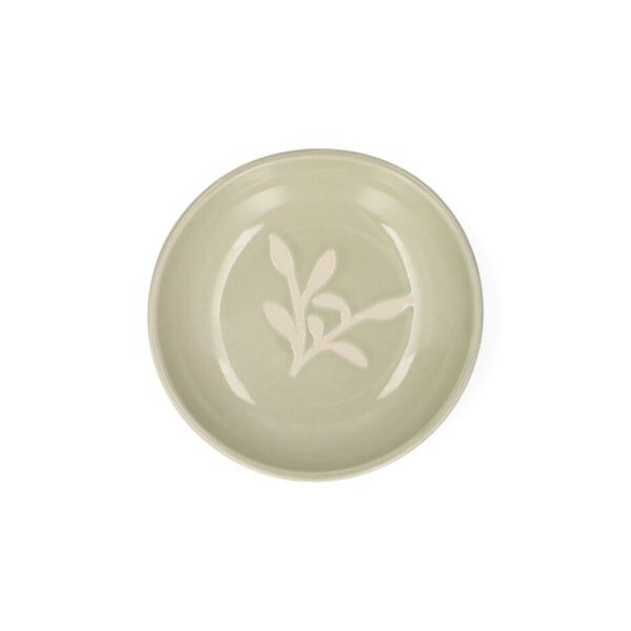 Schaaltje, steengoed, groen, takje, Ø8 cm Schaaltje, steengoed, groen, takje, Ø8 cm afbeelding 1