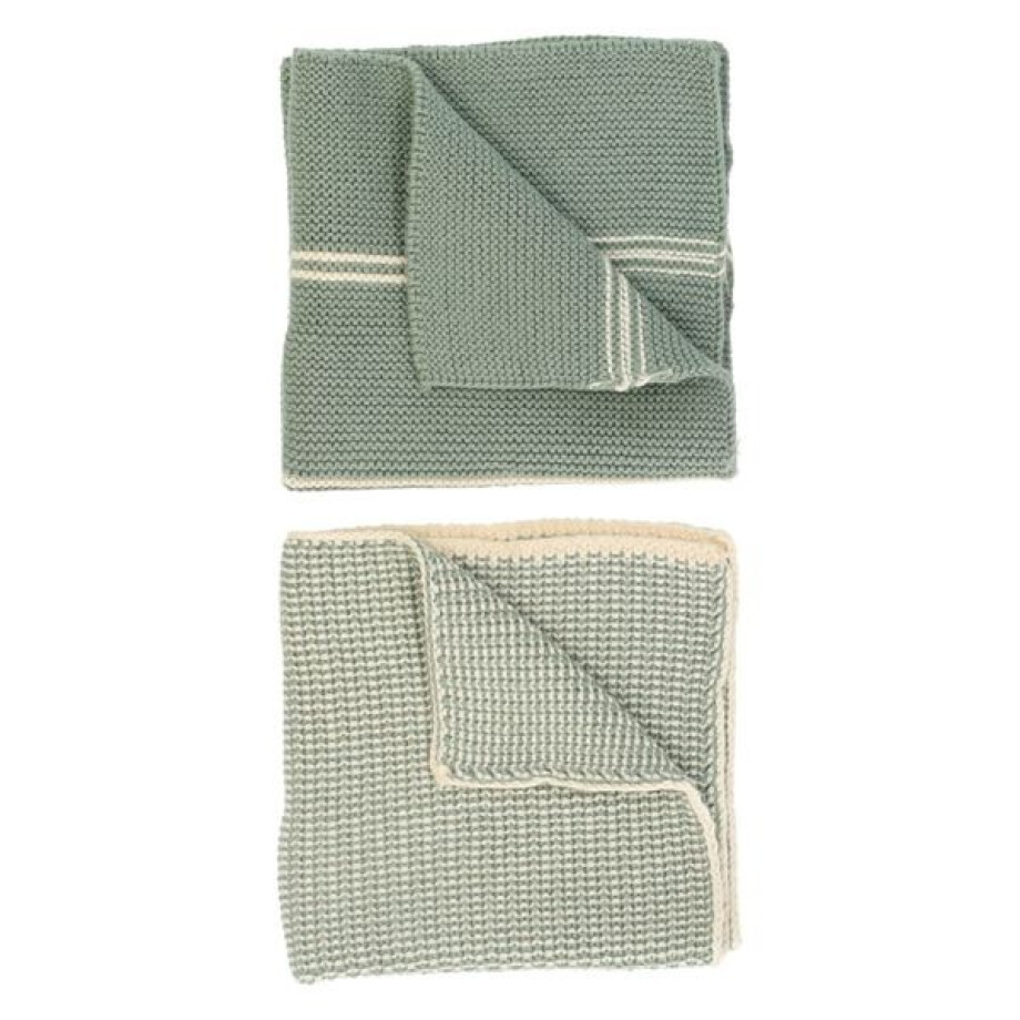 Vaatdoekjes, gebreid katoen, groengrijs, 2 stuks, 25 x 25 cm afbeelding 1