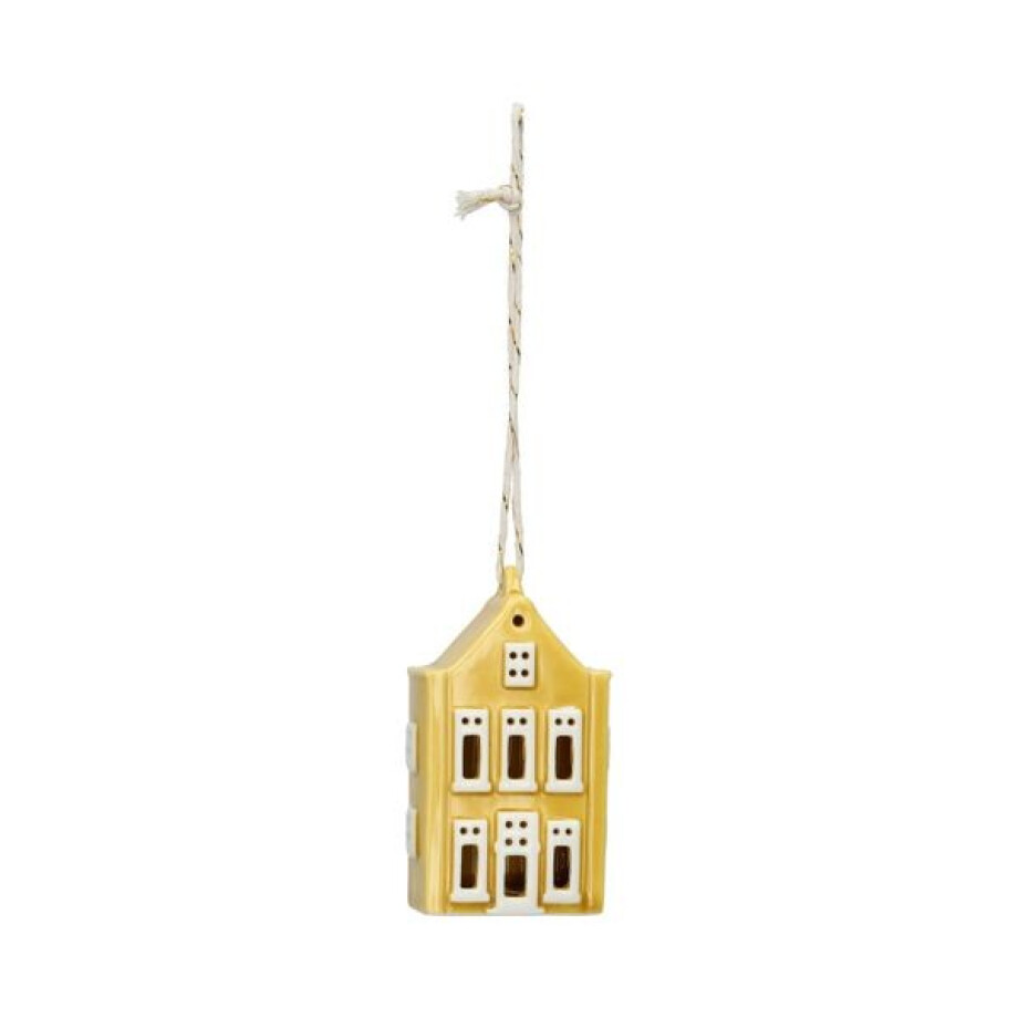 Hanger, porselein, klokgevelhuis, geel afbeelding 1