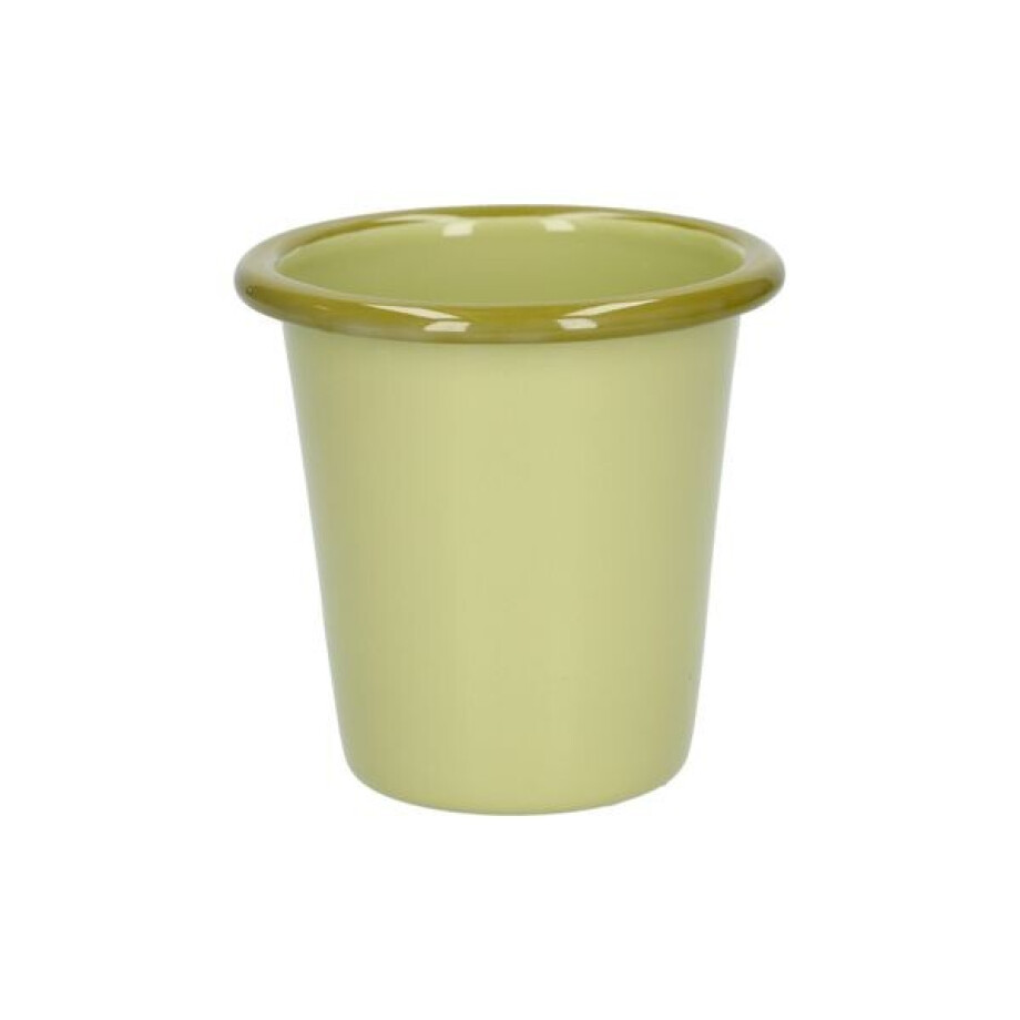 Beker, emaille, lichtgroen met een olijfgroene rand,Ø8 CM afbeelding 1
