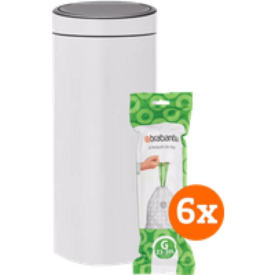 Brabantia Touch Bin 30 Liter White + Vuilniszakken (120 stuks) afbeelding 