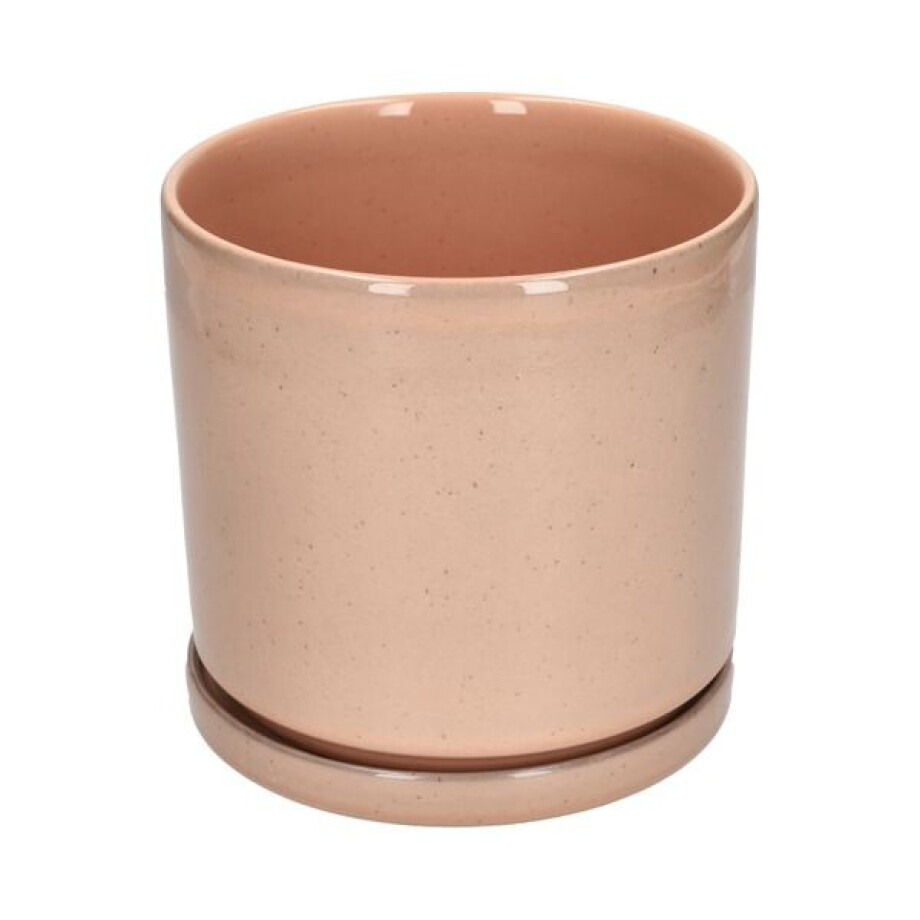 Bloempot met schotel, aardewerk, oudroze,Ø16 x 15 cm afbeelding 1