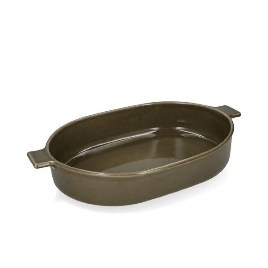 Ovenschaal, reactieve glazuur, steengoed, olijfgroen, 42 x 25 cm Ovenschaal, reactieve glazuur, steengoed, olijfgroen, 42 x 25 cm afbeelding 1
