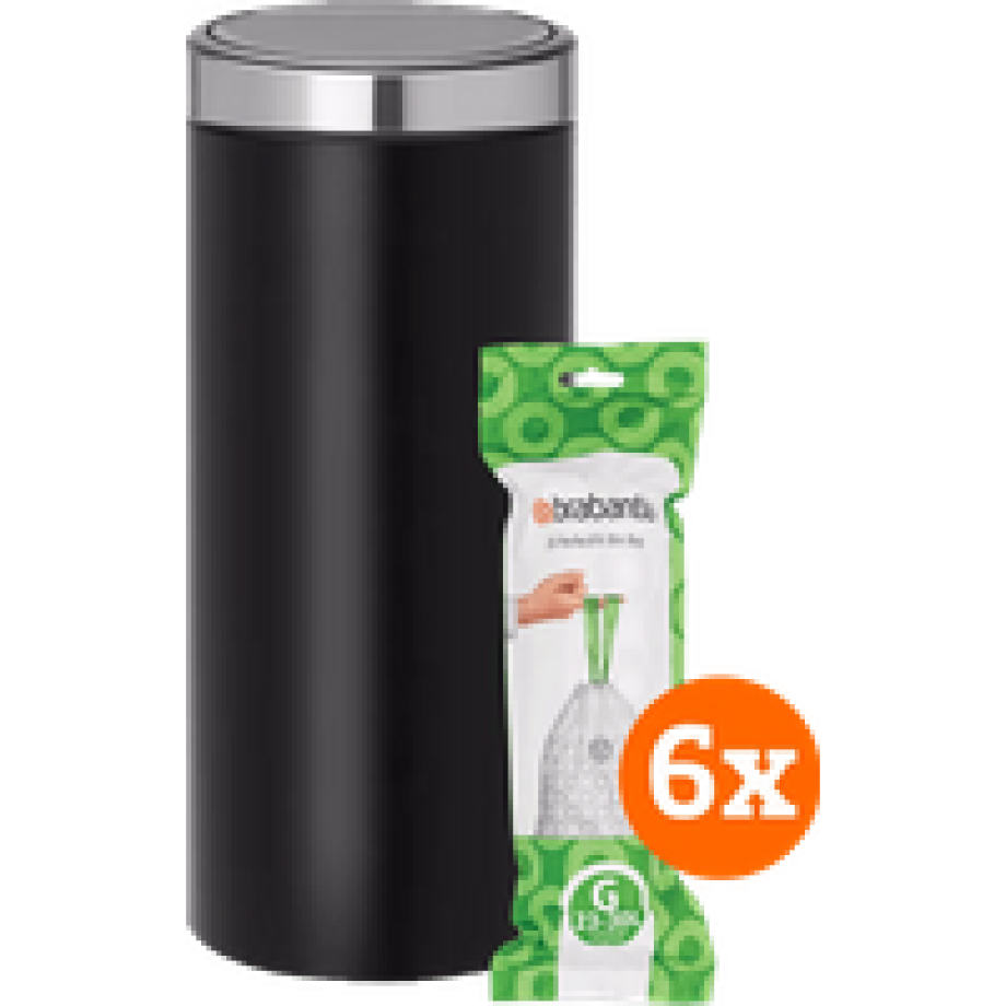 Brabantia Touch Bin 30 Liter Matt Black + Vuilniszakken (120 stuks) Brabantia Touch Bin 30 Liter Matt Black + Vuilniszakken (120 stuks) afbeelding