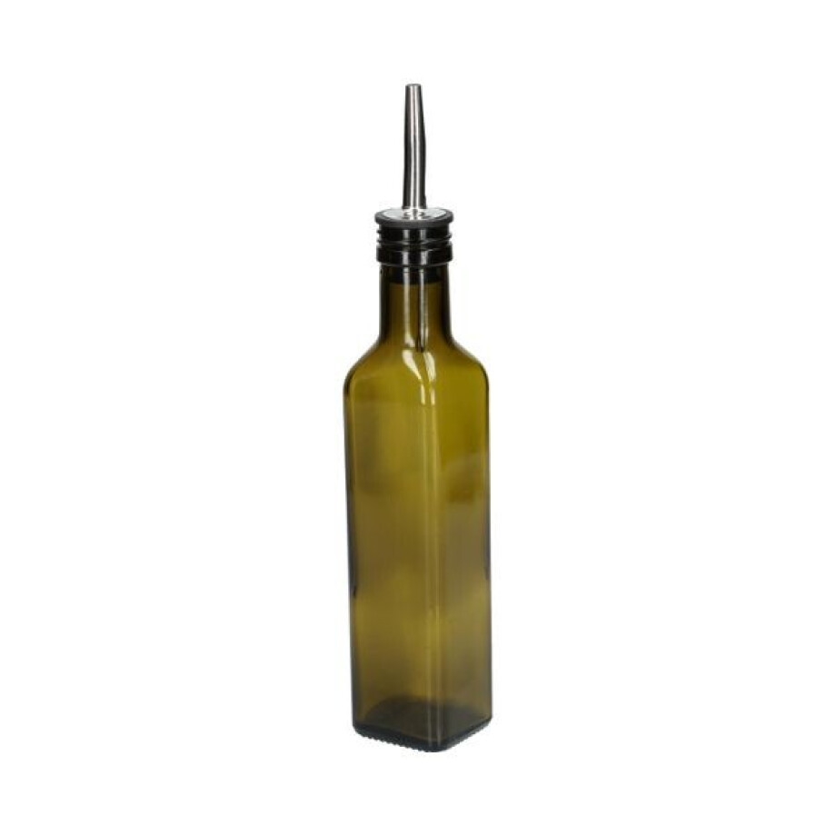 Olie/azijnfles, olijfgroen glas, vierkant, 250 ml afbeelding 1