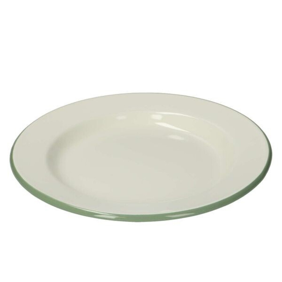 Bord, emaille, groengrijs/wit, Ø 26 cm afbeelding 1