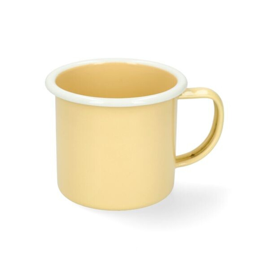 Beker met oor, emaille, lichtgeel met witte rand, Ø8 cm Beker met oor, emaille, lichtgeel met witte rand, Ø8 cm afbeelding 1