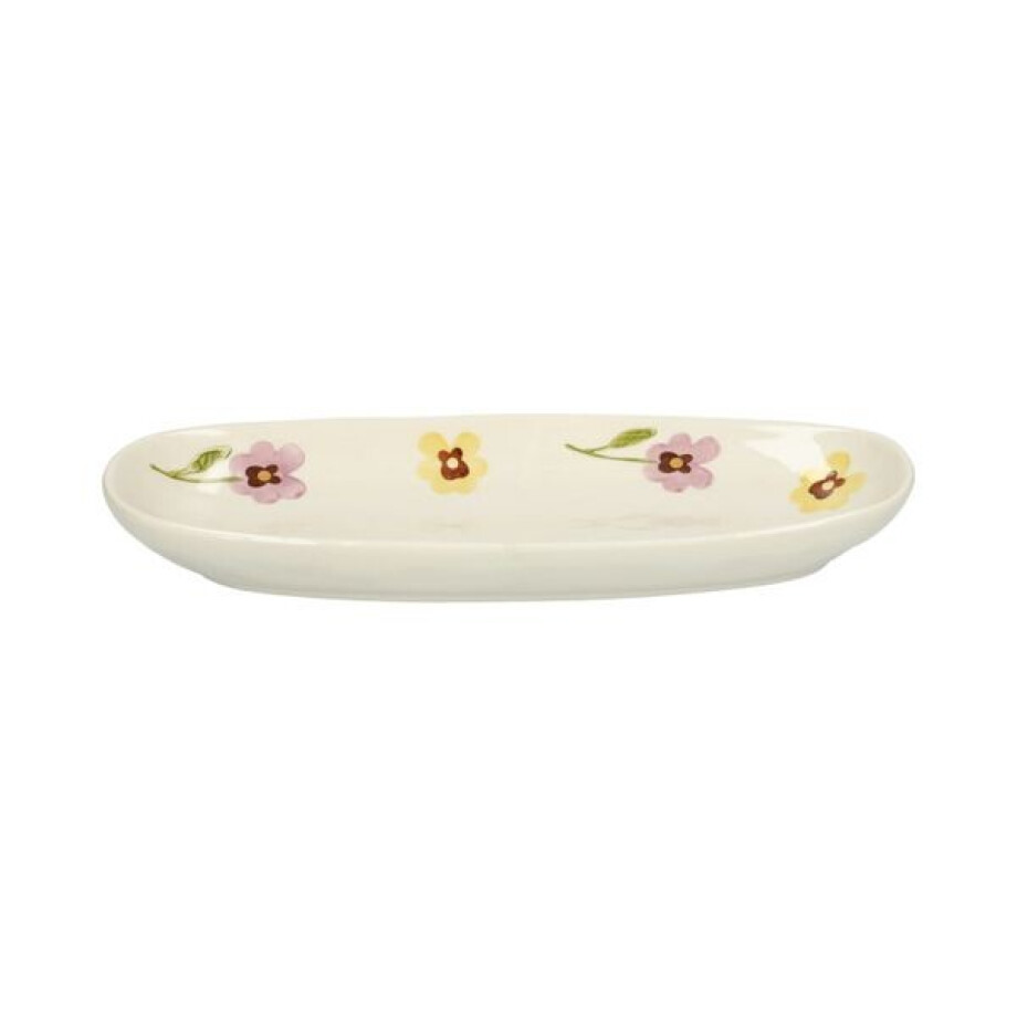 Ovale serveerschaal, steengoed, viooltjes, 25 x 11,5 cm afbeelding 1