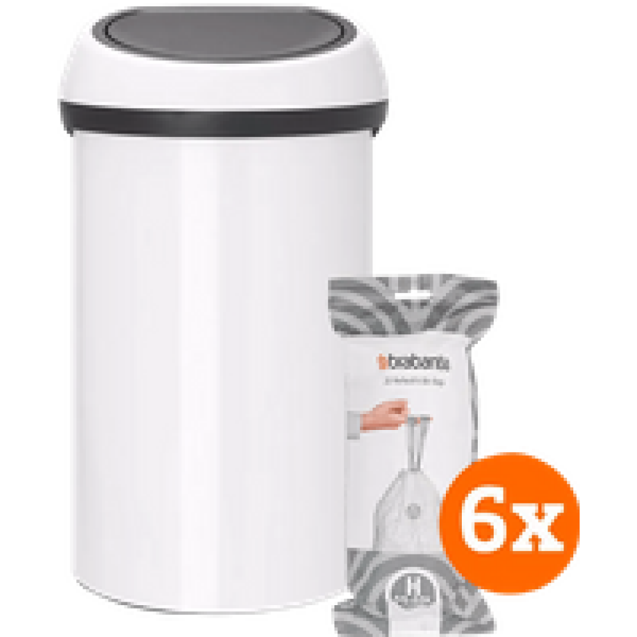 Brabantia Touch Bin 60 Liter White + Vuilniszakken (120 stuks) afbeelding 