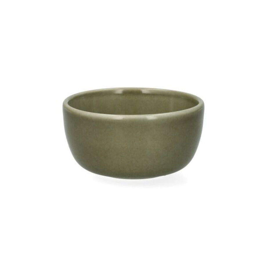 Schaal, reactieve glazuur, steengoed, olijfgroen,  Ø9 x 4 cm afbeelding 1