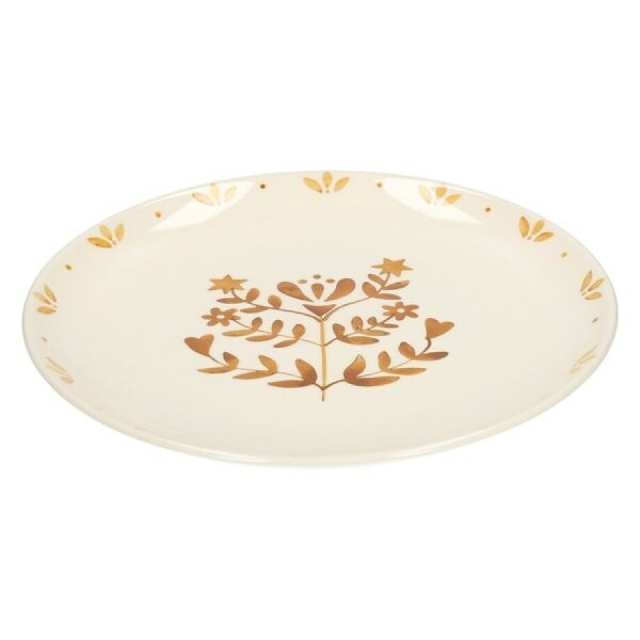 Dinerbord, steengoed, gedecoreerd met takjes, oker,Ø28 cm Dinerbord, steengoed, gedecoreerd met takjes, oker,Ø28 cm afbeelding 1