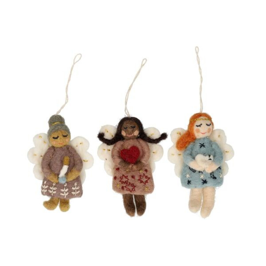 Hangers, vilt, engelen met duif, hart en kaars, set van 3 afbeelding 1