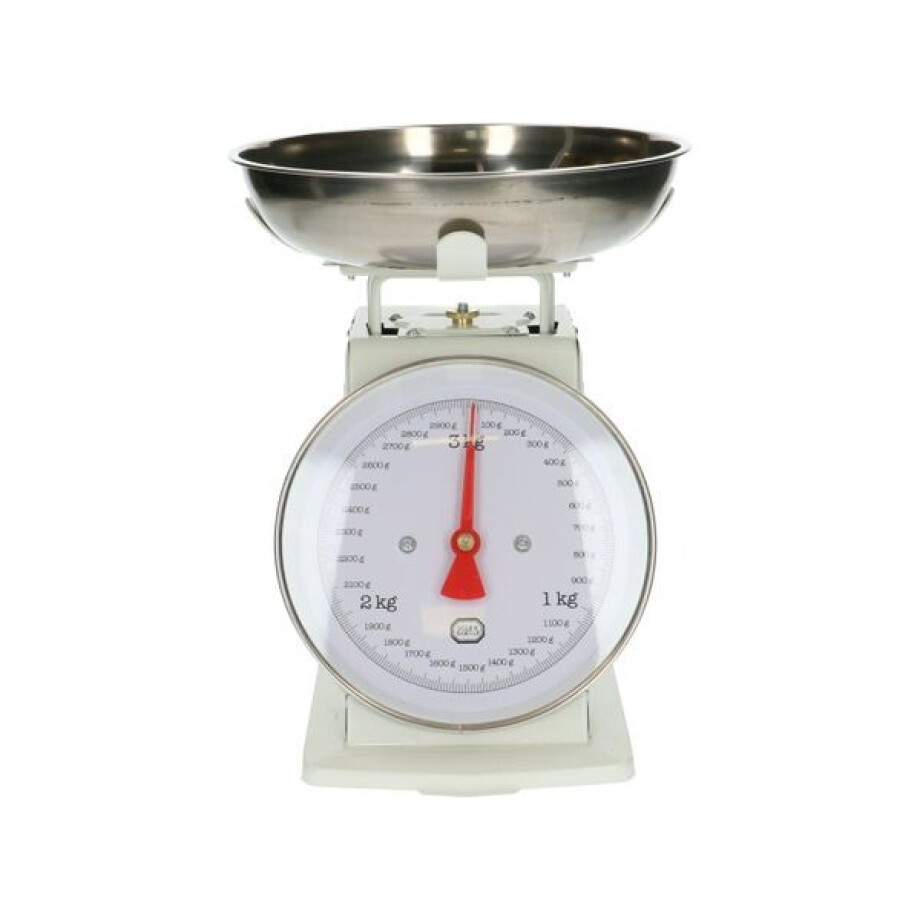 Retro keukenweegschaal, metaal, wit, 3 kg afbeelding 1