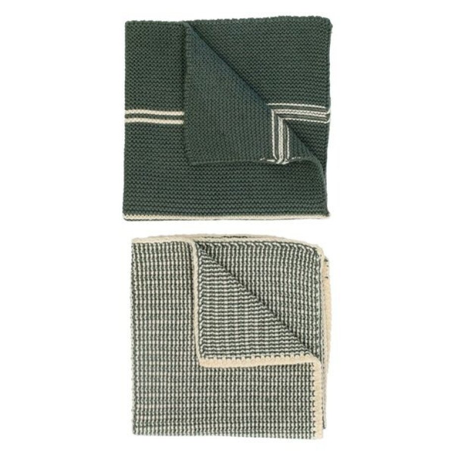 Vaatdoekjes, gebreid katoen, donkergroen, 2 stuks, 25 x 25 cm Vaatdoekjes, gebreid katoen, donkergroen, 2 stuks, 25 x 25 cm afbeelding 1