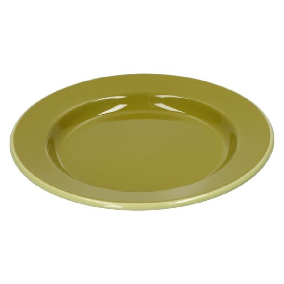 Bord, emaille, olijfgroen met lichtgroen randje, Ø26 CM afbeelding 1