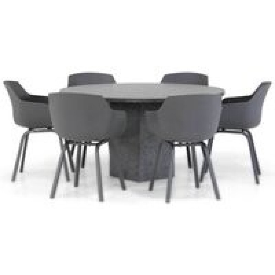 Lifestyle Salina/Graniet rond 140 cm dining tuinset 7-delig afbeelding 1