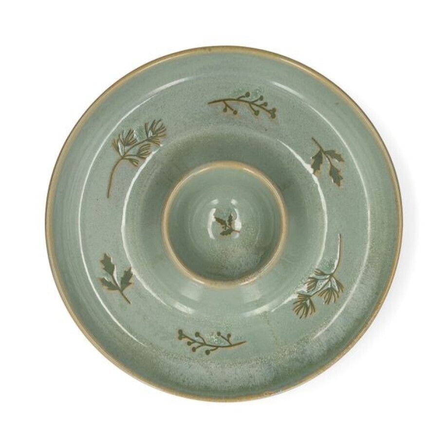 Dipschaal met takjes, reactief glazuur, groen, Ø24 cm Dipschaal met takjes, reactief glazuur, groen, Ø24 cm afbeelding 1
