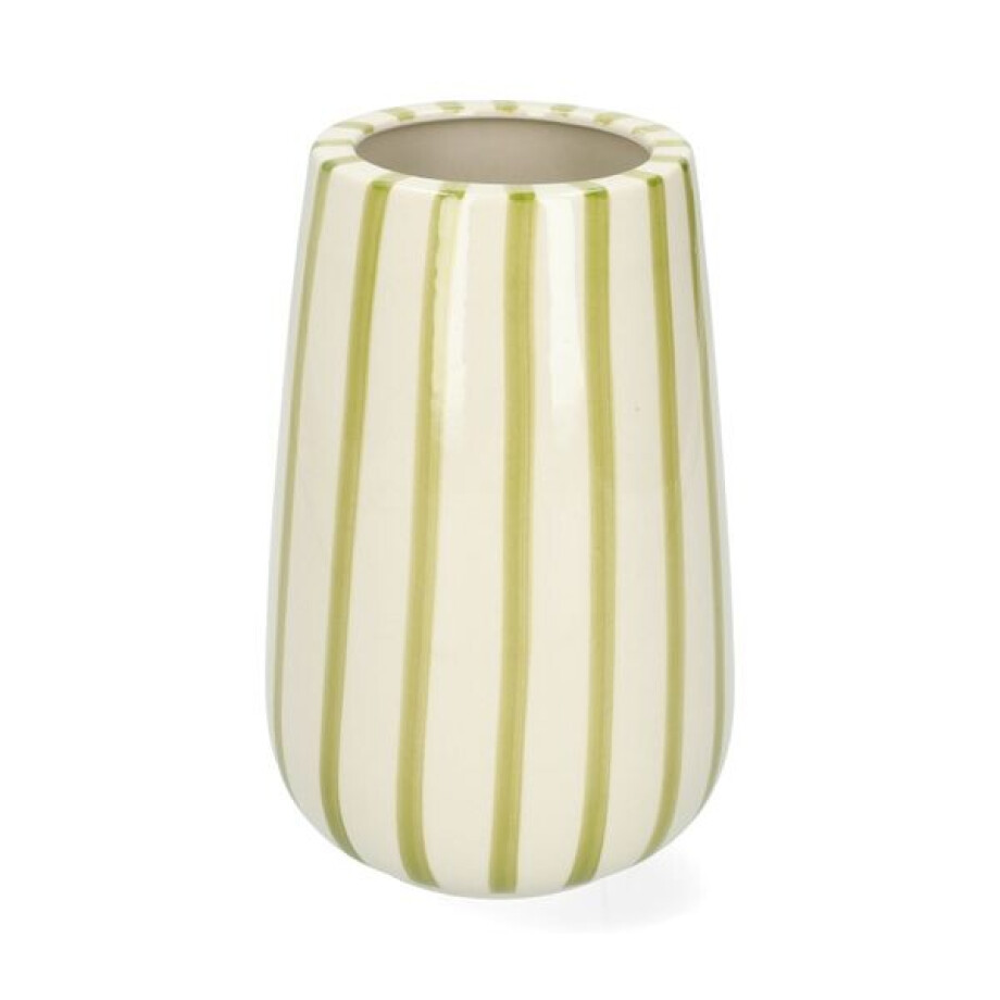 Vaas, steengoed, groen gestreept,Ø11 cm x 17 cm afbeelding 1