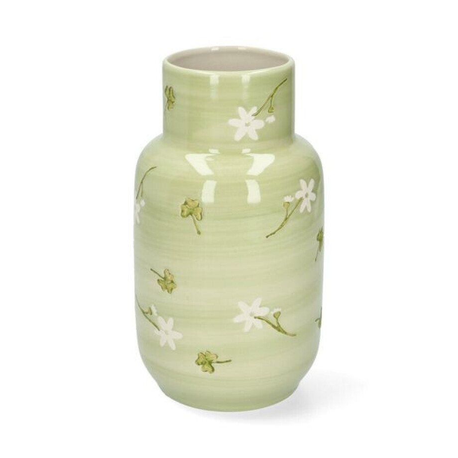 Vaas, steengoed, bloemen en klavers,Ø11 cm x 20 cm afbeelding 1