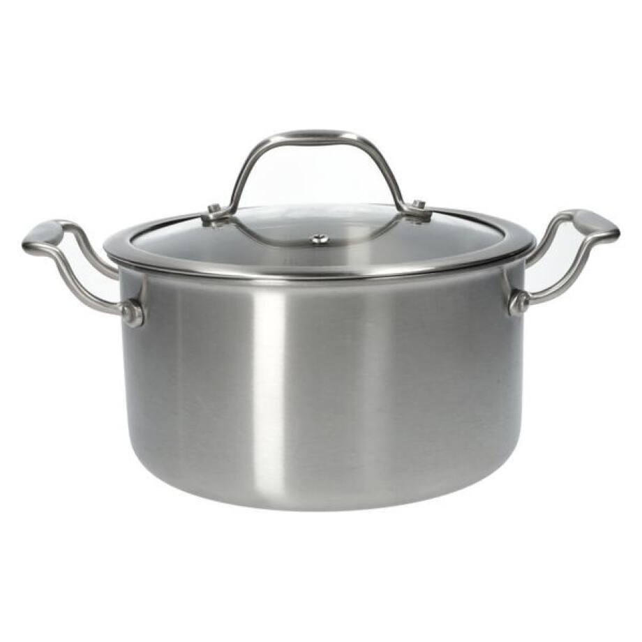 Kookpan met glazen deksel, 3-laags, rvs, PFAS-vrij, Ø20 cm afbeelding 