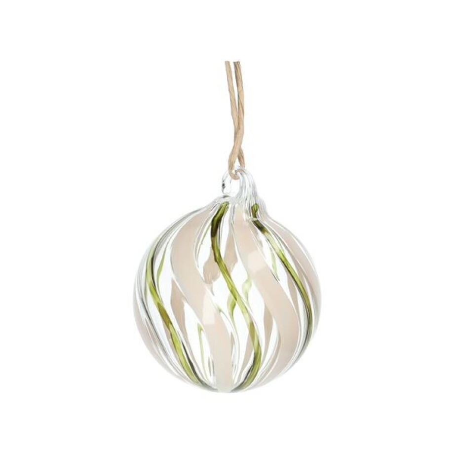 Kerstbal, gedraaide streep, glas, groen/wit, 5 cm Kerstbal, gedraaide streep, glas, groen/wit, 5 cm afbeelding 1