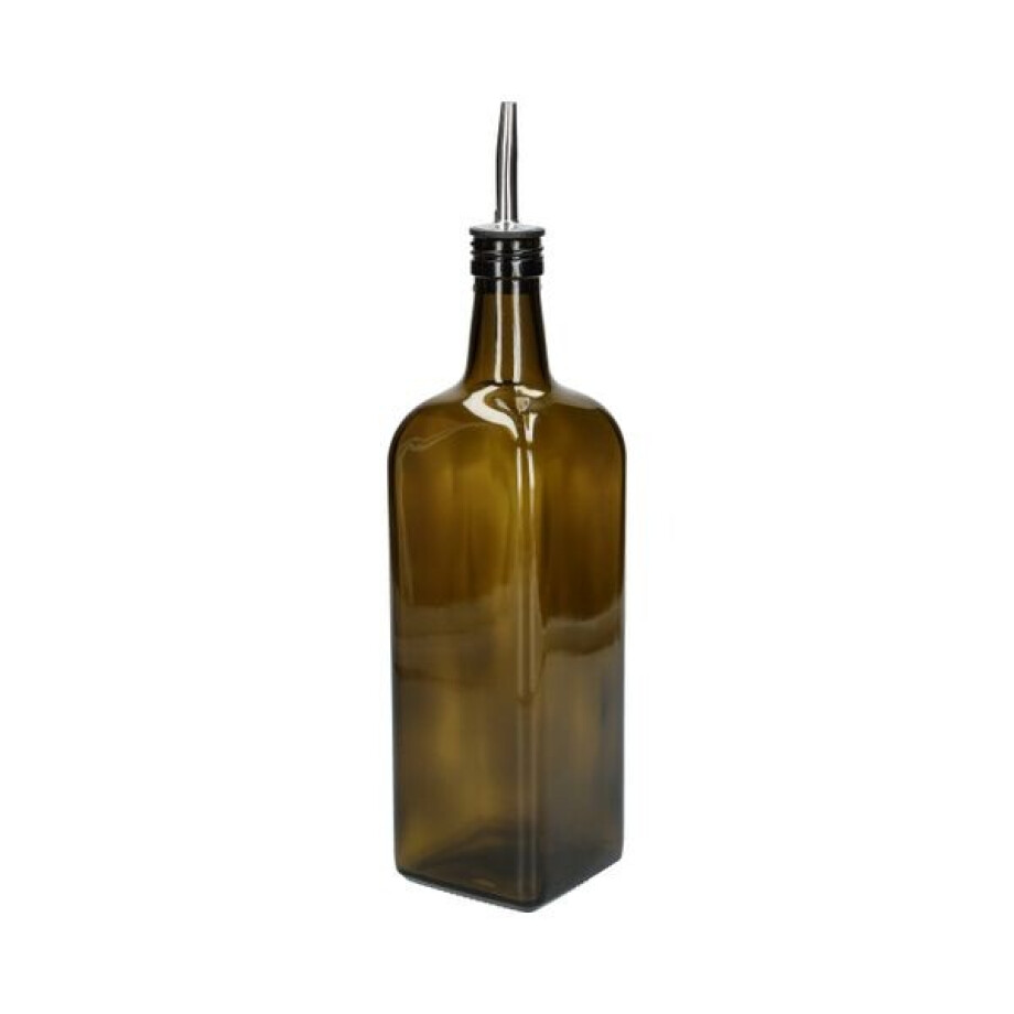 Olie/azijnfles, olijfgroen glas, vierkant, 1 l afbeelding 1
