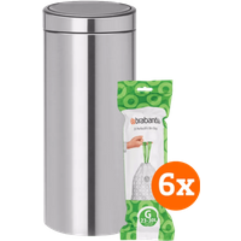 Brabantia Touch Bin 30 Liter Matt Steel Fingerprint Proof + Vuilniszakken (120 stuks) afbeelding 