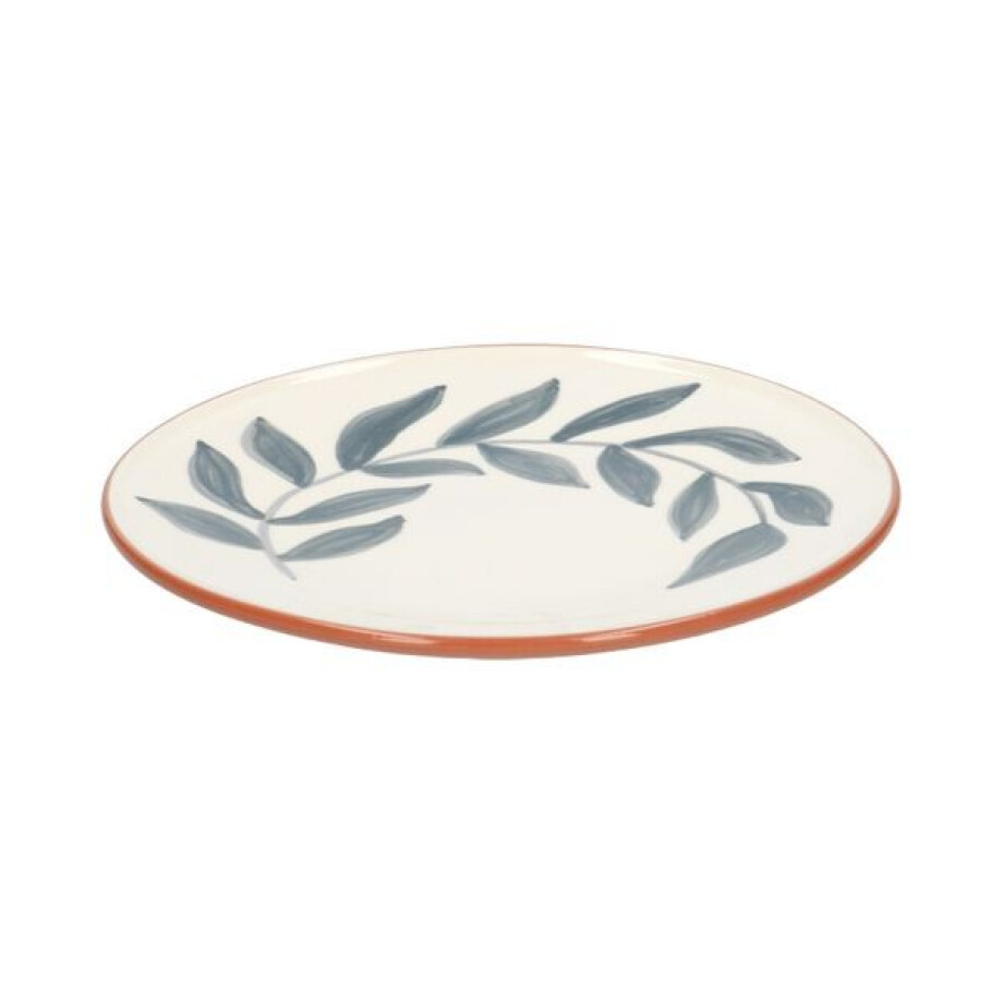 Bord, terracotta, blauw blad, 21 cm afbeelding 1