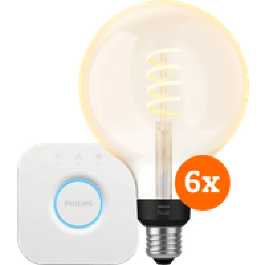Philips Hue Filament White Ambiance Globe XL 6-Pack + Bridge afbeelding 