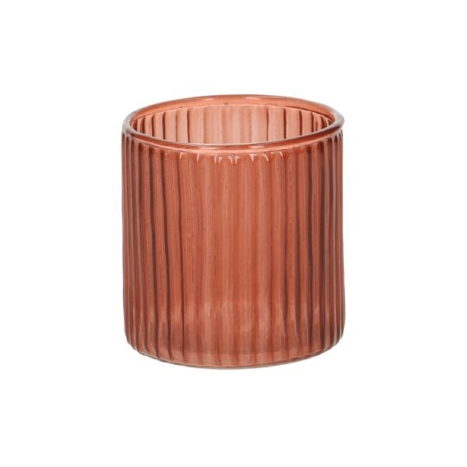 Waxinelichthouder, geribbeld glas, rood, 6,5 XØ 6 cm afbeelding 1