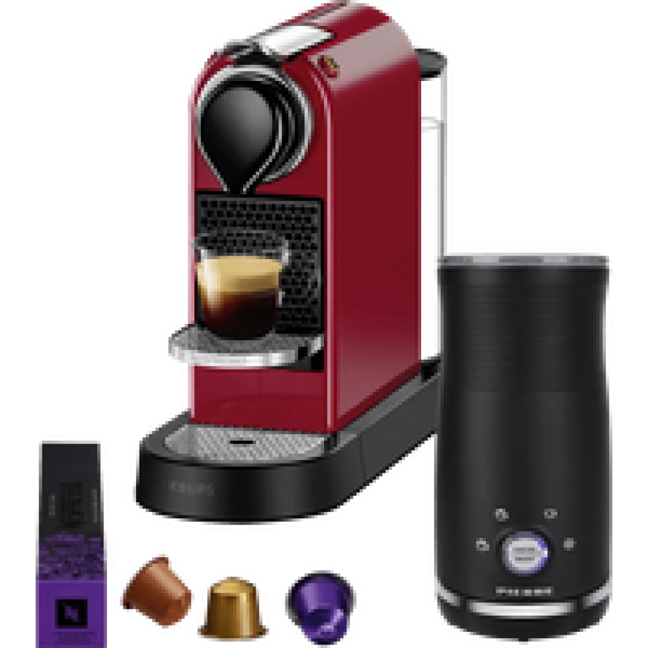 Krups Nespresso Citiz XN7415 Kersenrood + Pierre Melkopschuimer Krups Nespresso Citiz XN7415 Kersenrood + Pierre Melkopschuimer afbeelding