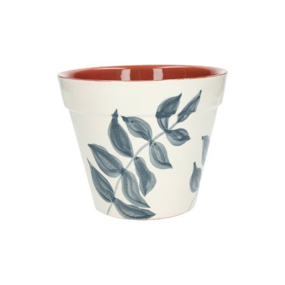 Bloempot, terracotta, blauw bladsilhouet,Ø 19 cm Bloempot, terracotta, blauw bladsilhouet,Ø 19 cm afbeelding 1