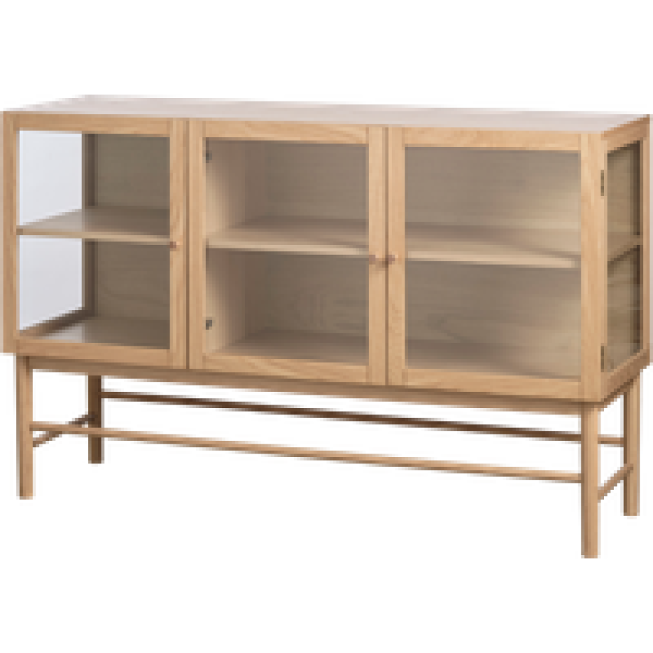 Boris eikenhouten dressoir naturel - met glazen deuren - 140 x 43 cm afbeelding 1