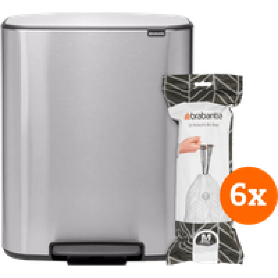 Brabantia Bo Pedal Bin 60 Liter Rvs Fingerprint proof + Vuilniszakken (120 stuks) Brabantia Bo Pedal Bin 60 Liter Rvs Fingerprint proof + Vuilniszakken (120 stuks) afbeelding